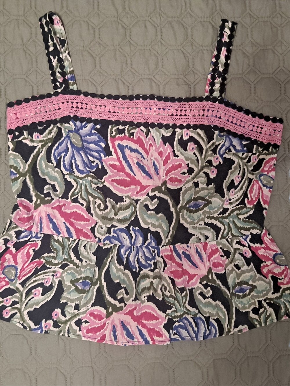 Loft Floral Peplum Cami Top with Pink Trim